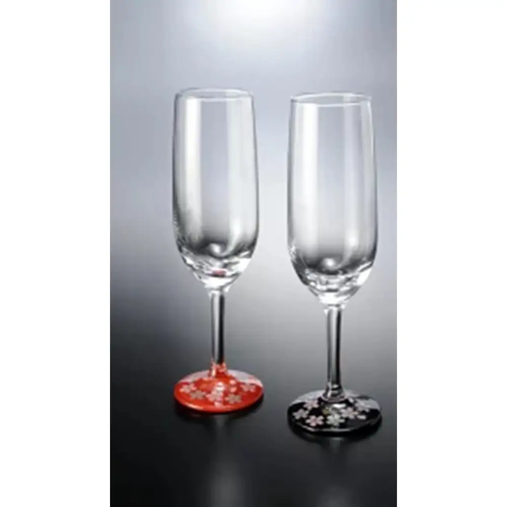 みよし漆器本舗 シャンパングラス ペア 紀州塗り ぬりもん de Verre 蒔絵 桜 赤 黒 185ml