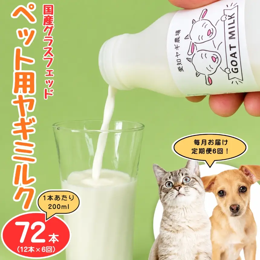 【定期便6回】国産グラスフェッド【ペット用】ヤギミルク200ml×12本（愛知ヤギ農場産）
