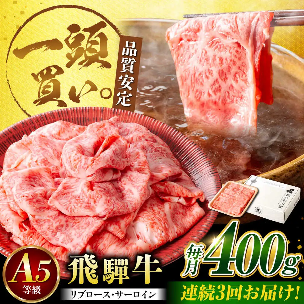 【3回定期便】飛騨牛サーロイン・リブロース 400g×1パック すき焼きしゃぶしゃぶ用肉 [AVBO021]