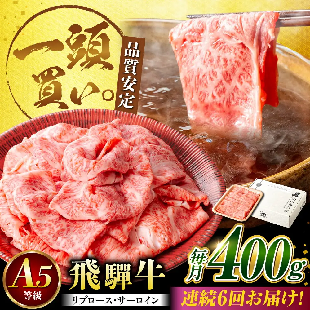 【6回定期便】飛騨牛サーロイン・リブロース 400g×1パック すき焼きしゃぶしゃぶ用肉 [AVBO022]