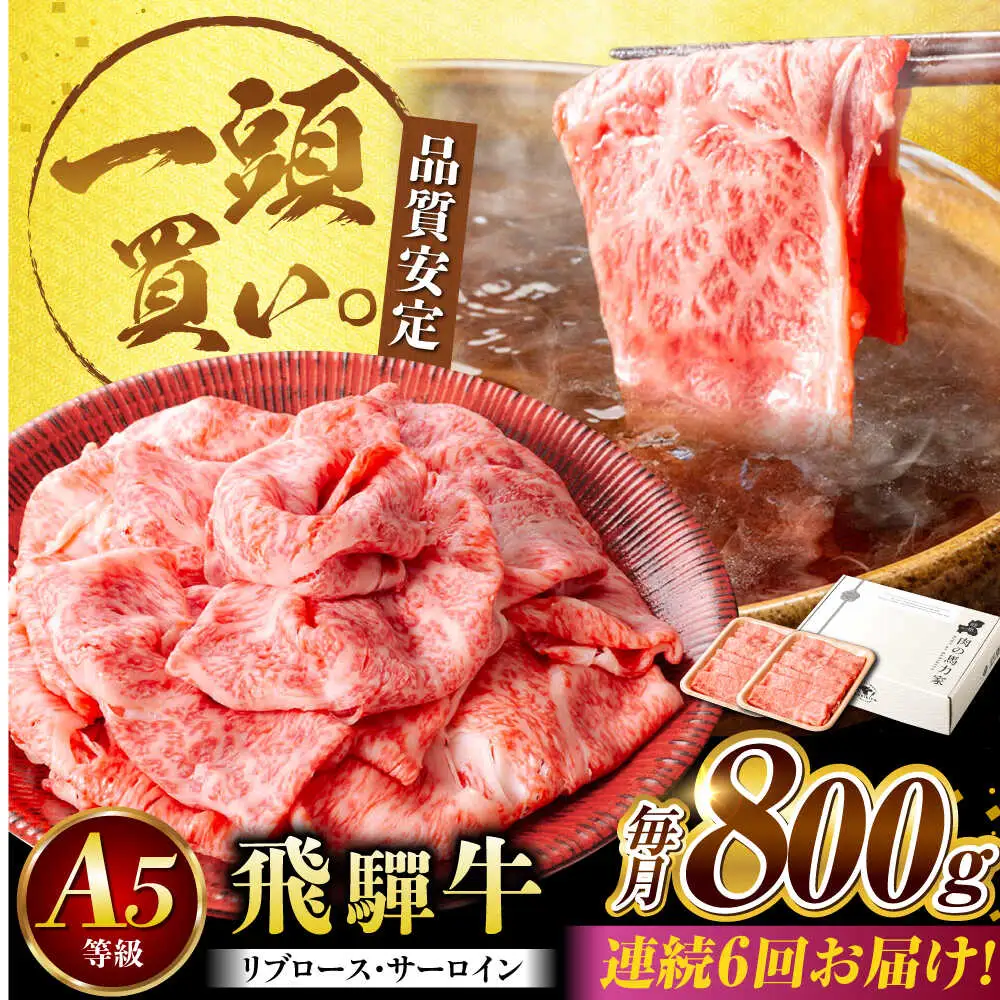 【6回定期便】飛騨牛サーロイン・リブロース 800g(400g×2パック) すき焼きしゃぶしゃぶ用肉 [AVBO025]