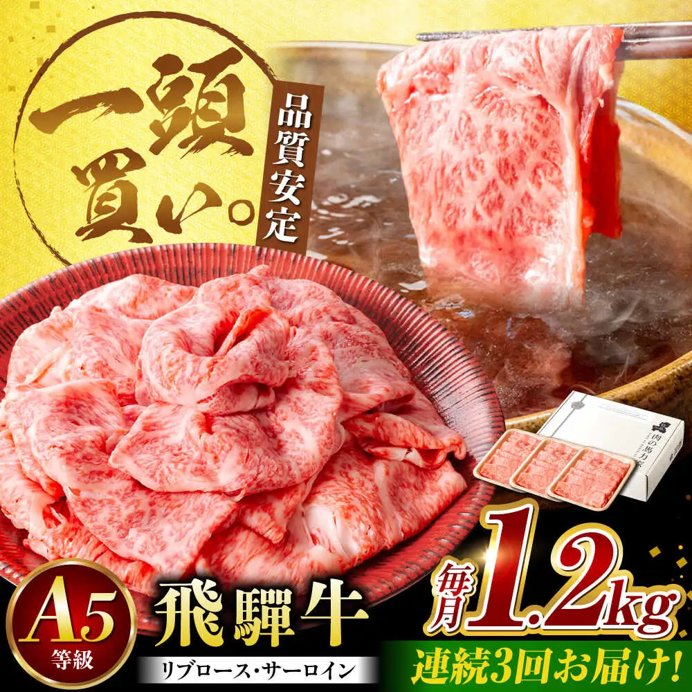 【3回定期便】飛騨牛サーロイン・リブロース 1.2kg(400g×3パック) すき焼きしゃぶしゃぶ用肉 [AVBO027] カルビ 牛肉