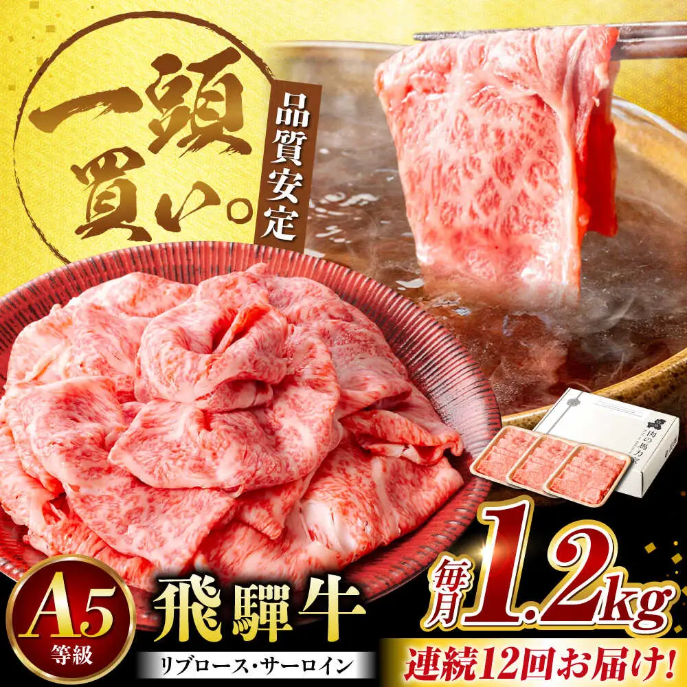 【12回定期便】飛騨牛サーロイン・リブロース 1.2kg(400g×3パック) すき焼きしゃぶしゃぶ用肉 [AVBO029] カルビ 牛肉