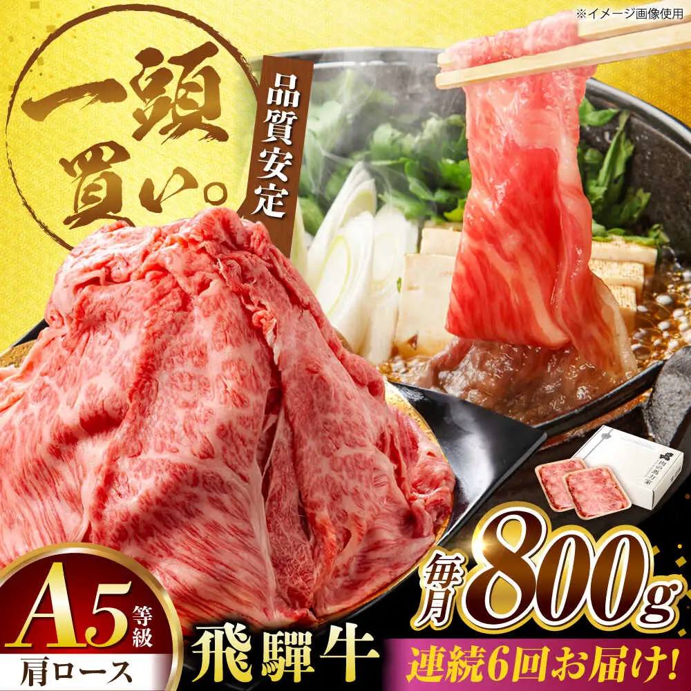 【6回定期便】飛騨牛肩ロース 800ｇ(400ｇ×2パック) すき焼きしゃぶしゃぶ用肉 [AVBO034]