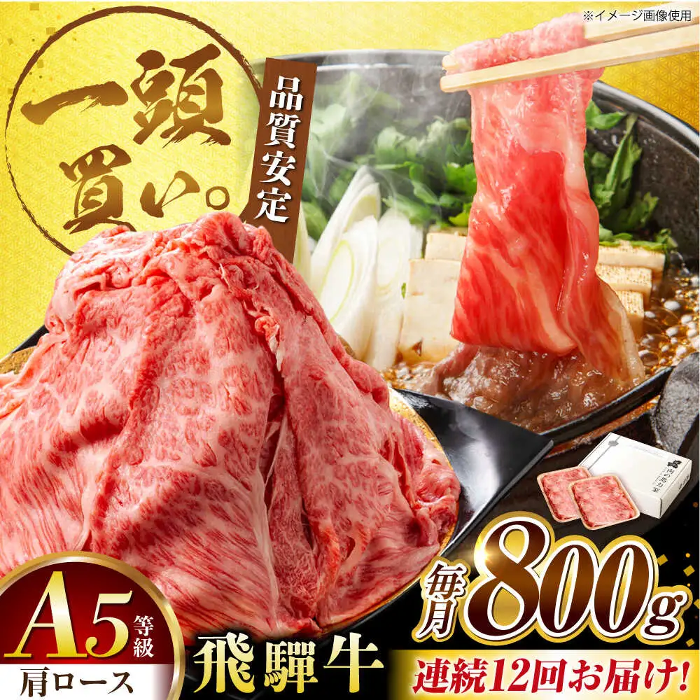 【12回定期便】飛騨牛肩ロース 800ｇ(400ｇ×2パック) すき焼きしゃぶしゃぶ用肉 [AVBO035]