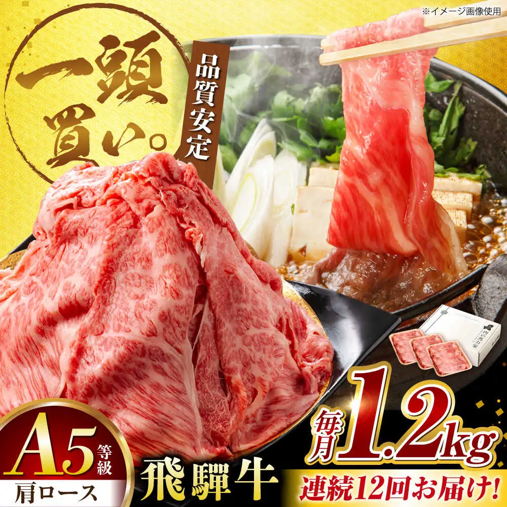 【12回定期便】飛騨牛肩ロース 1.2kg(400ｇ×3パック) すき焼きしゃぶしゃぶ用肉 [AVBO038]