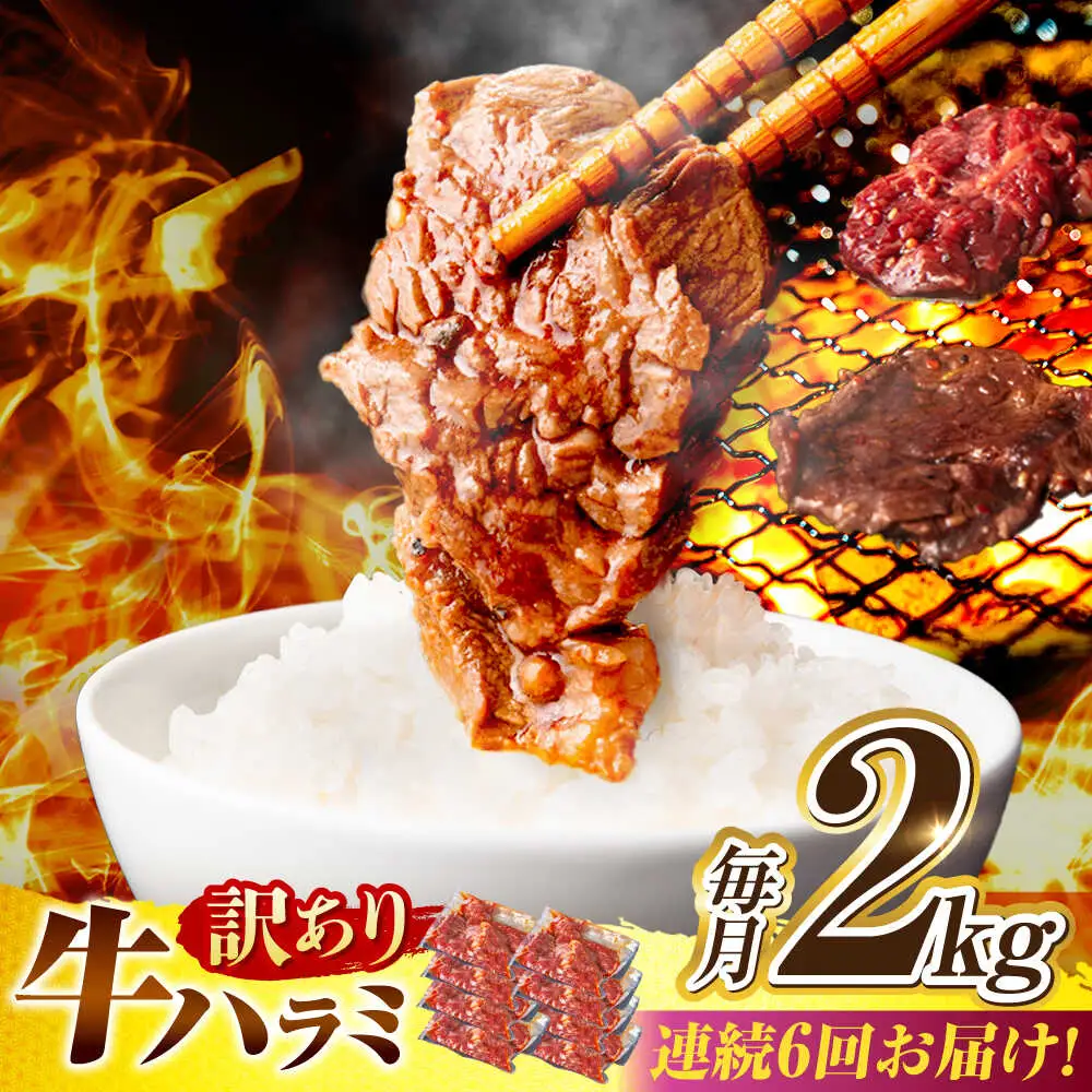 【6回定期便】【訳あり】味付けハラミ 2kg(250ｇ×8パック) [AVBO049]