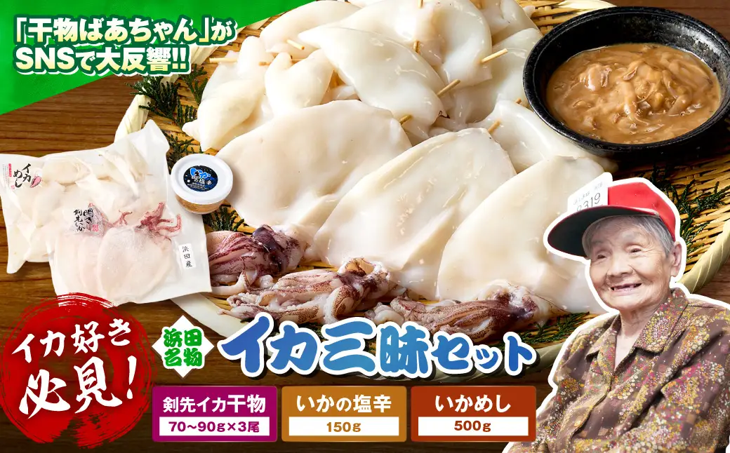 【イカ好き必見！】浜田名物イカ三昧セット（干物・塩辛・いかめし） 【025_0439】