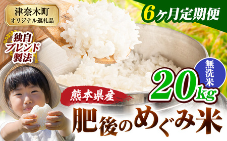 【6ヶ月定期便】熊本県産 無洗米 ブレンド米 肥後のめぐみ米 20kg 熊本県産 ふるさと納税 精米 米 こめ ふるさとのうぜい コメ お米 おこめ《お申込み翌月から出荷》