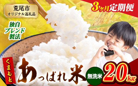 【3ヶ月定期便】 熊本県産 くまもとあっぱれ米 20kg  熊本県産 ふるさと納税  無洗米 精米 米 こめ ふるさとのうぜい コメ お米 おこめ《お申込み翌月から出荷》