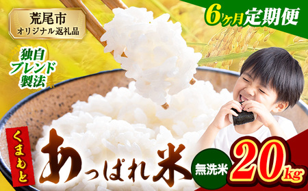 【6ヶ月定期便】 熊本県産 くまもとあっぱれ米 20kg  熊本県産 ふるさと納税 無洗米 精米 米 こめ ふるさとのうぜい コメ お米 おこめ《お申込み翌月から出荷》