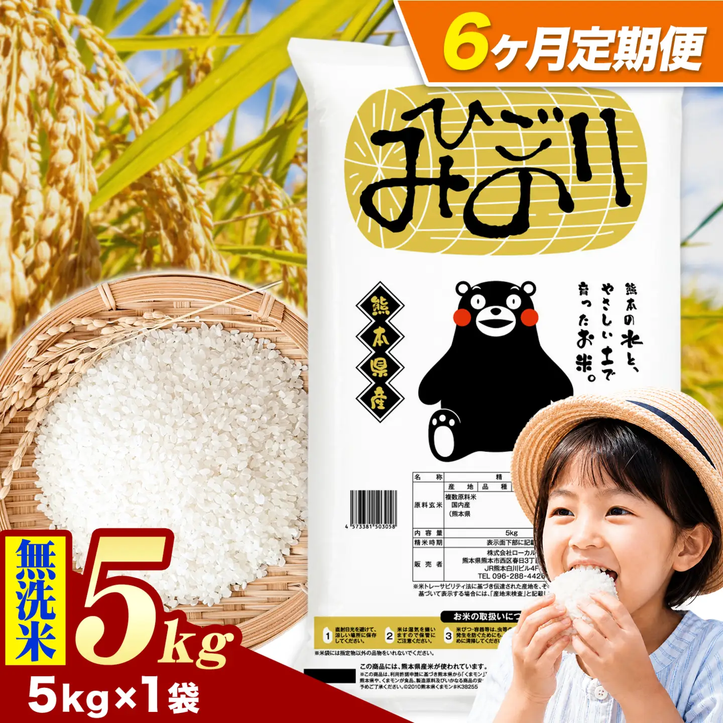 【6ヶ月定期便】ひごみのり 無洗米 熊本県産 ブレンド米 5kg 熊本県産 ふるさと納税  精米 米 こめ ふるさとのうぜい コメ お米 おこめ《申込み翌月から発送》