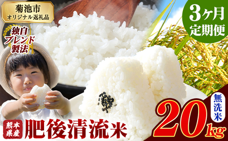 【3ヶ月定期便】熊本県産 肥後清流米 無洗米 20kg ブレンド米《お申込み翌月から出荷》 熊本県産 ふるさと納税 精米 米 こめ ふるさとのうぜい コメ お米 おこめ
