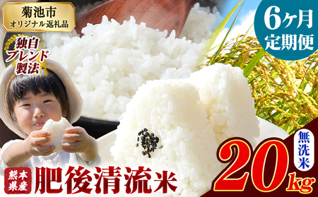 【6ヶ月定期便】熊本県産 肥後清流米 無洗米 20kg ブレンド米《お申込み翌月から出荷》 熊本県産 ふるさと納税 精米 米 こめ ふるさとのうぜい コメ お米 おこめ