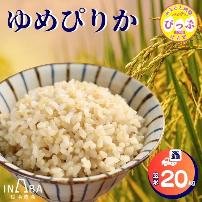 令和7年産 ゆめぴりか 玄米 20kg 3回 定期便【稲場農場】米 お米 北海道米 特Aランク 国産 コメ 北海道 比布町 ぴっぷ 1024-010