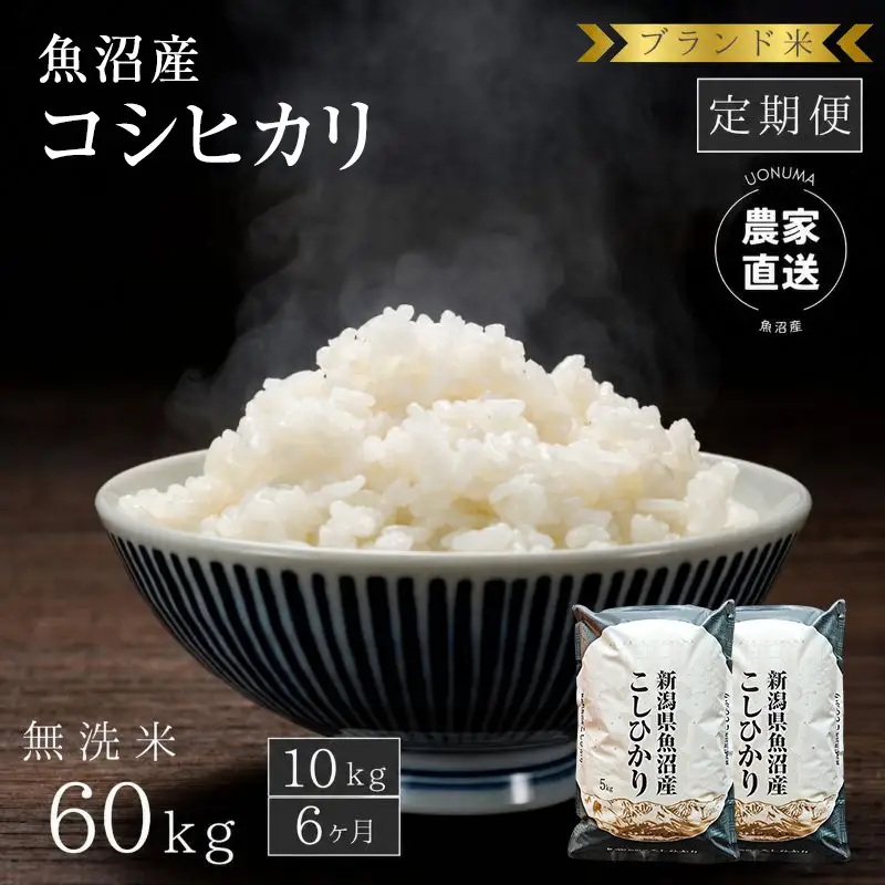 【定期便：無洗米10kg×6ヶ月】ブランド米    魚沼産コシヒカリ 米 こしひかり 新潟 定期