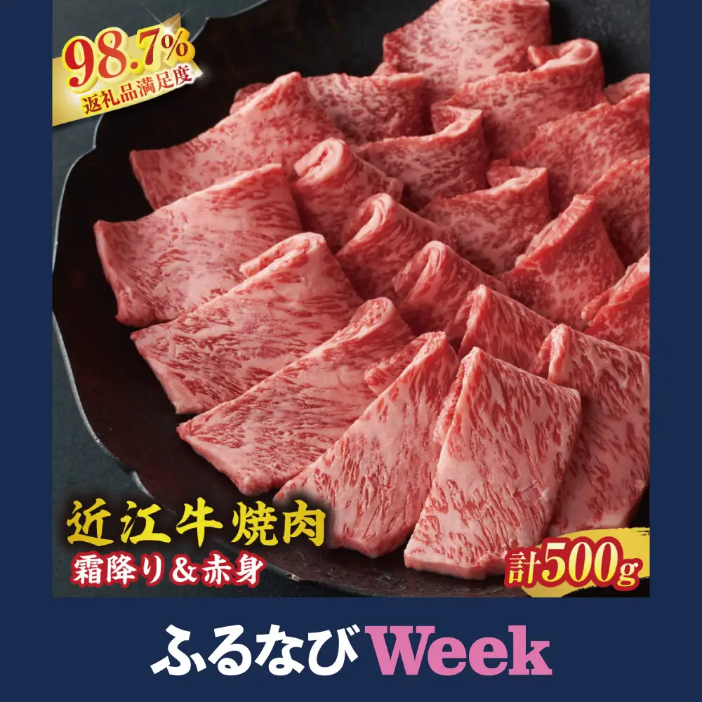 【ふるなびWEEK対象】近江牛 焼肉 霜降り × 赤身 ミックス 500g 冷蔵 寛閑観【FR23W-FN】