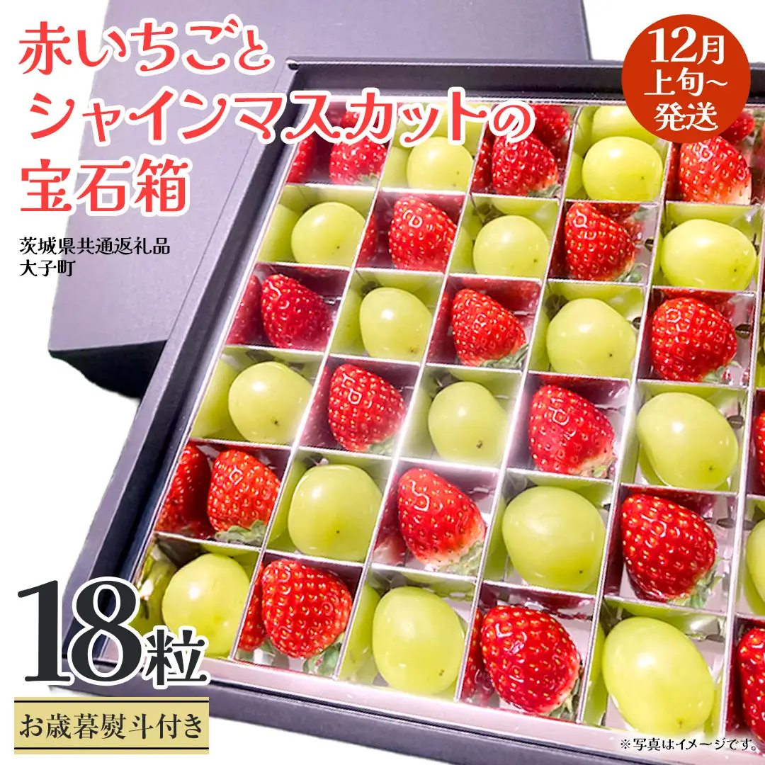 【 お歳暮 熨斗付き 】 赤いちご と シャインマスカット の宝石箱 18粒 (茨城県共通返礼品：大子町)