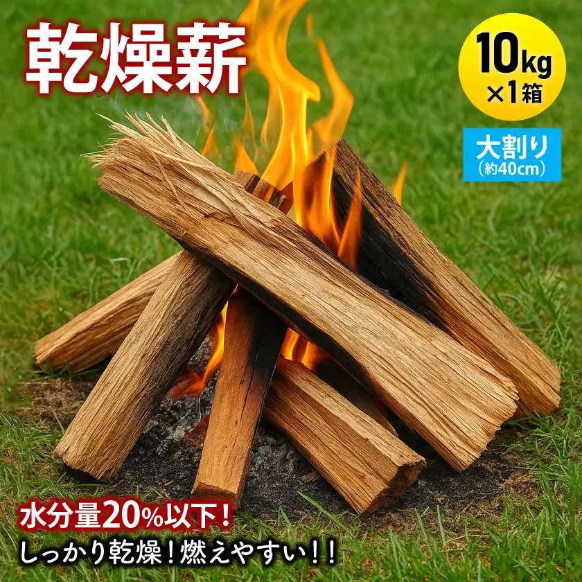 乾燥薪　キャンプ用 10kg　水分量20%以下までしっかり乾燥　大割(約40cm)　広葉樹ミックス【1662926】