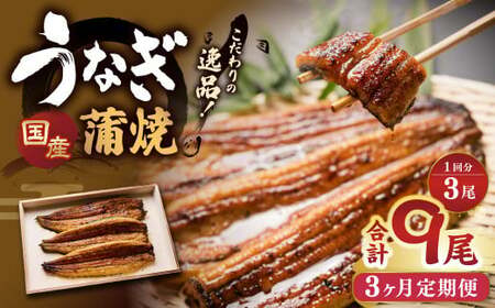 【3ヶ月定期便】 蒲焼きうなぎ 3尾 （国産） ／ 鰻 うなぎ ウナギ 蒲焼き 蒲焼 うなぎの蒲焼 鰻の蒲焼き たれ付き 自家製たれ 山椒 冷蔵 国産