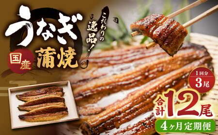 【4ヶ月定期便】 蒲焼きうなぎ 3尾 （国産） ／ 鰻 うなぎ ウナギ 蒲焼き 蒲焼 うなぎの蒲焼 鰻の蒲焼き たれ付き 自家製たれ 山椒 冷蔵 国産