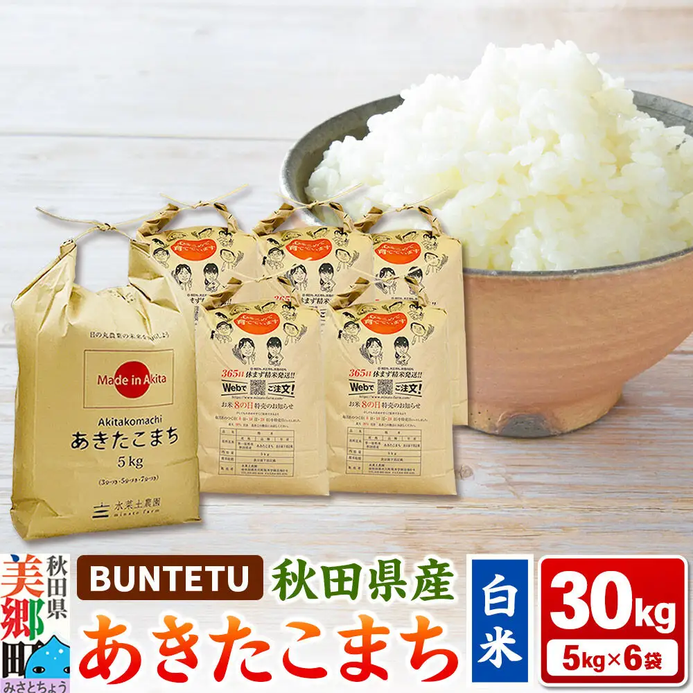 【令和7年産・白米】あきたこまち 30kg（5kg×6袋）秋田県美郷町産