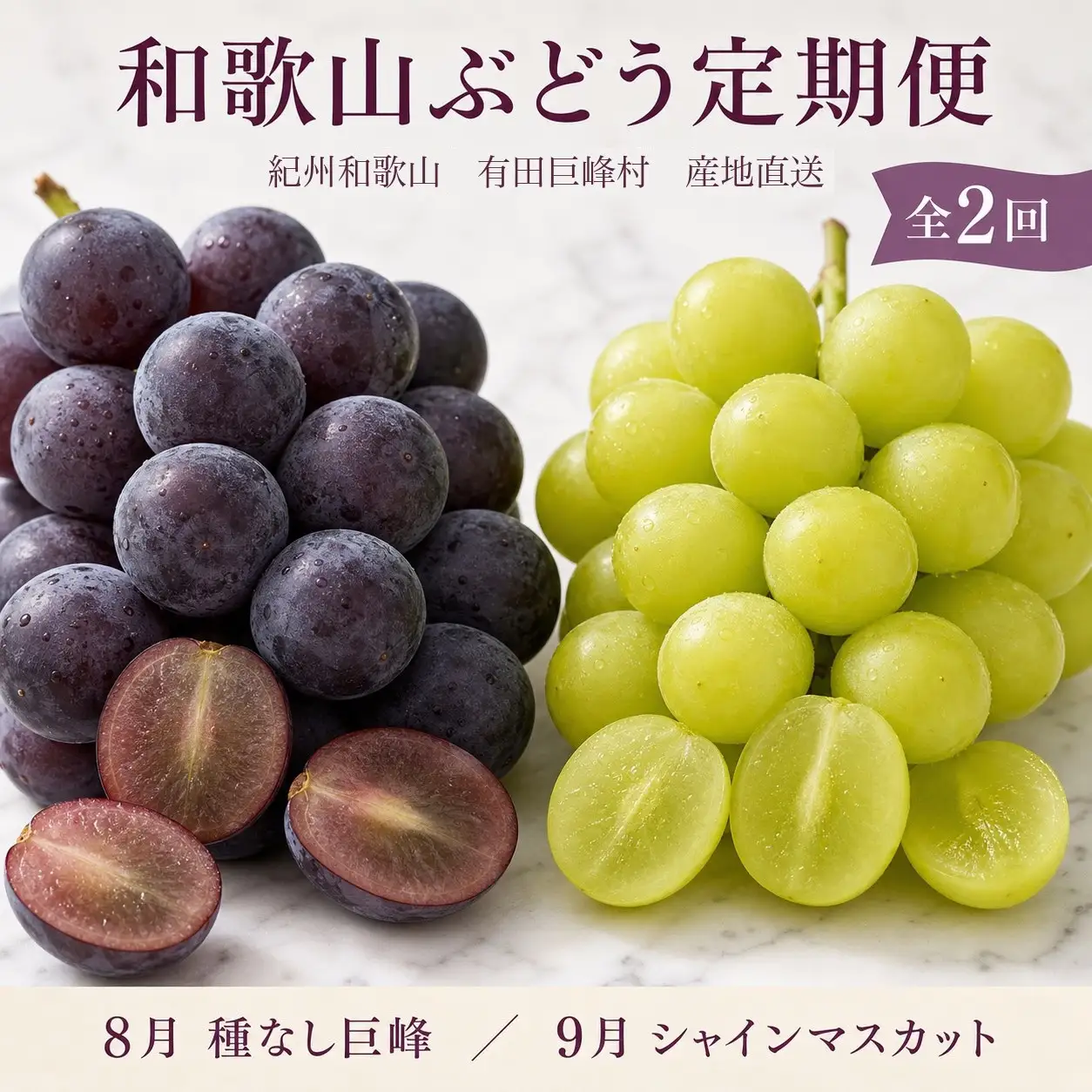 定期便 8・9月発送 紀州有田産旬のぶどうセット（種なし巨峰・シャインマスカット）