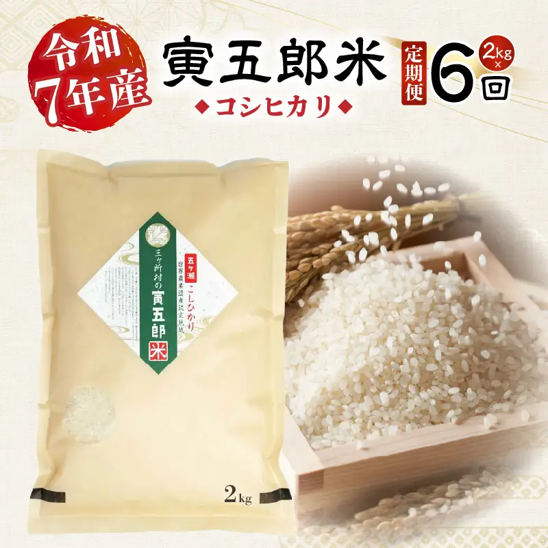 【6か月定期便】【令和7年産】三ヶ所米の寅五郎米コシヒカリ 2kg お米 米 ご家庭用 家庭用 自分用 おすそ分け 寅五郎米 コシヒカリ こしひかり 精米 白米 白飯 白ご飯 棚田 おむすび おにぎり お弁当 炭水化物 主食 お取り寄せ グルメ 普段使い 定期便 _Tk019-t034
