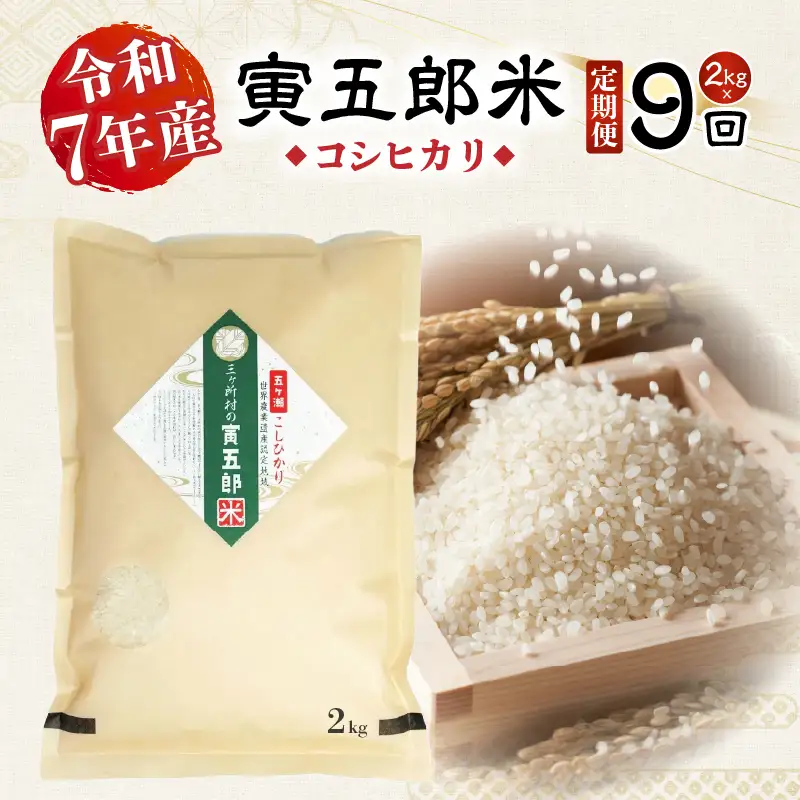 【9か月定期便】【令和7年産】三ヶ所米の寅五郎米コシヒカリ 2kg お米 米 ご家庭用 家庭用 自分用 おすそ分け 寅五郎米 コシヒカリ こしひかり 精米 白米 白飯 白ご飯 棚田 おむすび おにぎり お弁当 炭水化物 主食 お取り寄せ グルメ 普段使い 定期便 _Tk019-t035
