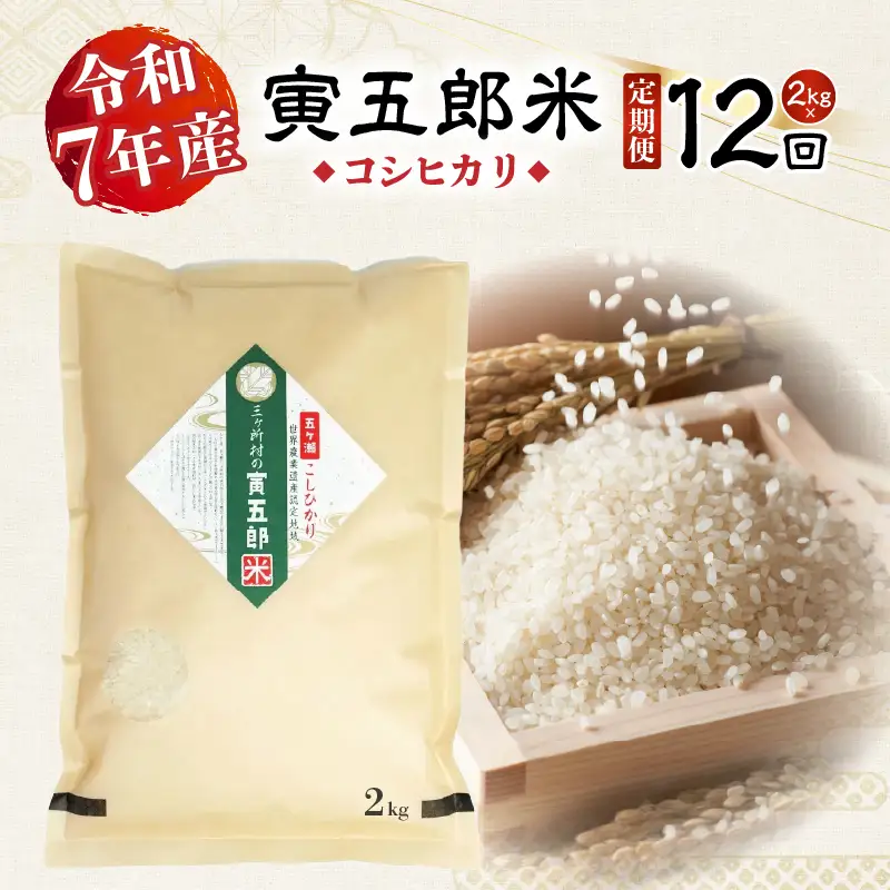【12か月定期便】【令和7年産】三ヶ所米の寅五郎米コシヒカリ 2kg お米 米 ご家庭用 家庭用 自分用 おすそ分け 寅五郎米 コシヒカリ こしひかり 精米 白米 白飯 白ご飯 棚田 おむすび おにぎり お弁当 炭水化物 主食 お取り寄せ グルメ 普段使い 定期便 _Tk019-t036