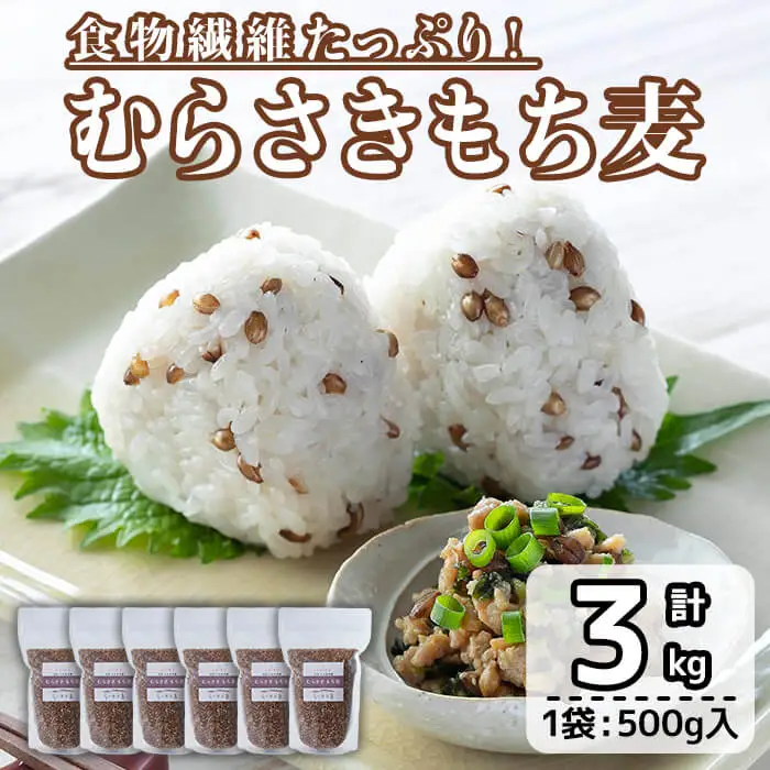  むらさきもち麦 (計3kg ・500g×6袋) 常温 もち麦 紫もち麦 食物繊維 大麦 小分け 国産 【opas001】【らいむ工房】