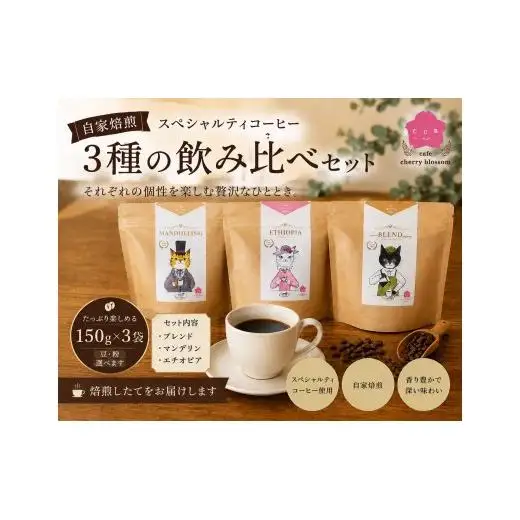 自家焙煎コーヒー豆・３種飲み比べセット
