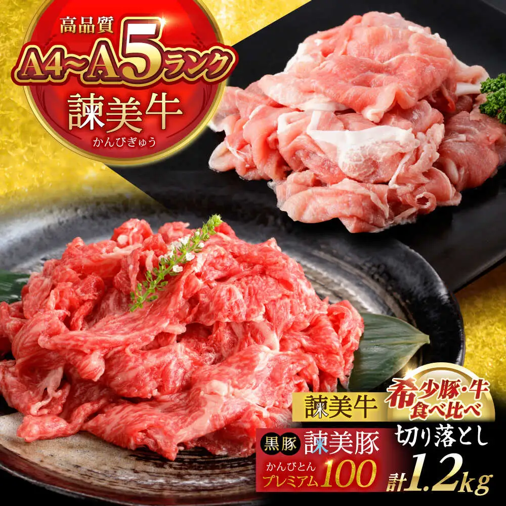 【ブランド牛＆ブランド豚の食べ比べ】諫美牛 切り落とし 600g(300g×2) ＆ 黒豚諫美豚プレミアム100 ウデ肉 切り落とし 600g(300g×2) / 切り落とし 牛肉 食べ比べ A5 赤身 焼肉 豚 豚肉 小分け ブラント豚 ハム / 諫早市 / 株式会社土井農場[AHAD102]