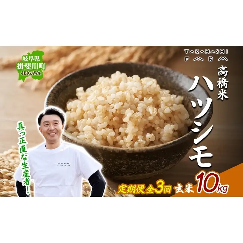 ハツシモ 高橋米 玄米 大粒 ブランド米 ハツシモ【10kg】【定期便全3回 先行予約】