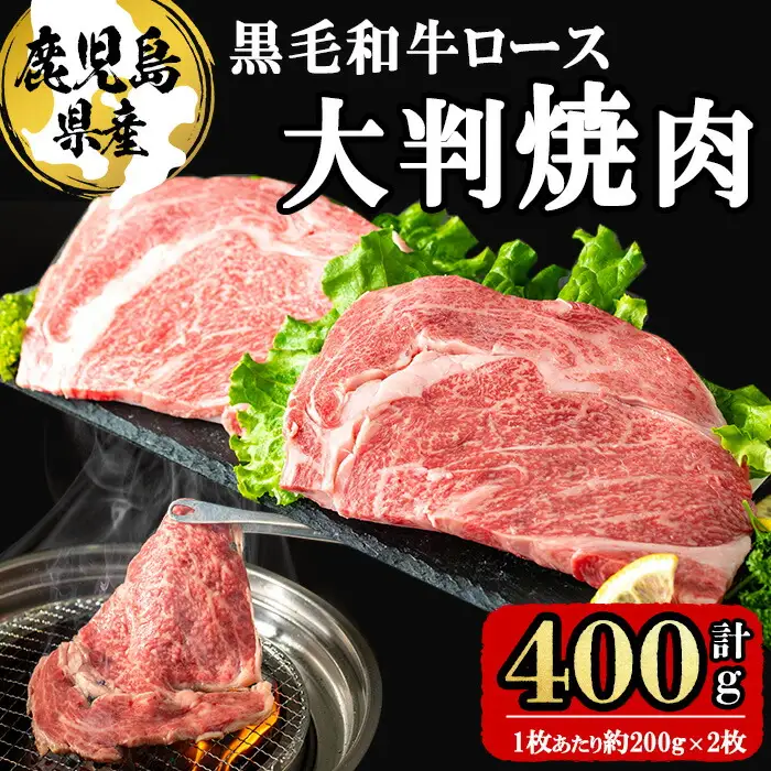 鹿児島県産 黒毛和牛大判ロース(1枚あたり約200g×2枚 計400g) 牛肉 牛 国産 肉 黒毛和牛 ロース 焼肉 BBQ 鉄板 鉄板焼き 焼肉丼 大判 冷凍 a5-333