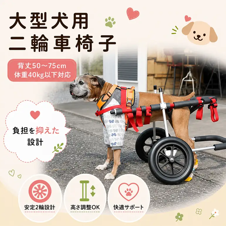 犬用車椅子 大型犬用 二輪 犬用車椅子【背丈50〜75cm 体重40kg以下】【要事前相談】