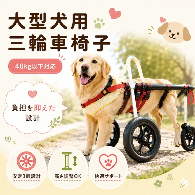 犬用車椅子 大型犬用 三輪 犬用車椅子【背丈50〜75cm 体重40kg以下】【要事前相談】