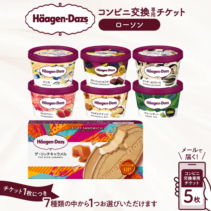 【ローソン】 ハーゲンダッツ コンビニ交換 チケット 5個 食事券_H-rogift105