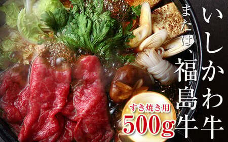 「いしかわ牛」または「福島牛」和牛ロース肉 500g すき焼き用 肉 牛肉 国産 和牛 黒毛和牛 福島県 玉川村 FT18-201