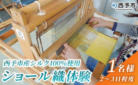 ＜西予市産シルク100％使用 ショール織体験 1名様＞ 国産生糸使用 シルクショール ワークショップ 機織り体験 機織り 手織り 絹織物 体験 シルク博物館 チケット 愛媛 西予 野村 伝統工芸 愛媛県西予市蚕糸業振興協議会 西予市【常温】NES0001