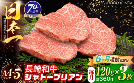【6回定期便】長崎和牛 シャトーブリアンステーキ 120g×3枚[OCA087]