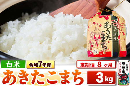 《定期便8ヶ月》令和7年産【白米】秋田県産 あきたこまち 3kg 秋田県 男鹿市 こまちライン