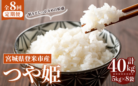 ≪令和8年産≫【8回定期便】つや姫 計40kg(5kg×8回配送) 登米市産 お米 おこめ 米 コメ 白米 ご飯 ごはん おにぎり お弁当 8か月 頒布会【登米ライスサービス株式会社】tm484