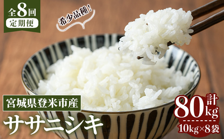 ≪令和8年産≫【8回定期便】ササニシキ 計80kg (10kg×8回配送) 登米市産 お米 おこめ 米 コメ 白米 ご飯 ごはん おにぎり お弁当 8か月 頒布会【登米ライスサービス株式会社】tm487