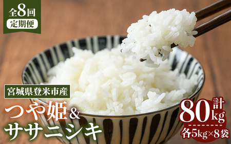≪令和8年産≫【8回定期便】ササニシキ・つや姫 計80kg (各5kg×8回配送) 登米市産 お米 おこめ 米 コメ 白米 ご飯 ごはん おにぎり お弁当 8か月 頒布会【登米ライスサービス株式会社】tm488