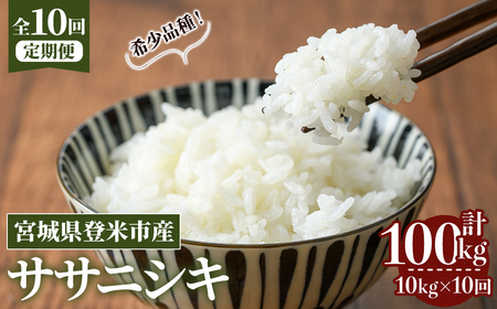 ≪令和8年産≫【10回定期便】ササニシキ 計100kg (10kg×10回配送) 登米市産 お米 おこめ 米 コメ 白米 ご飯 ごはん おにぎり お弁当 10か月 頒布会【登米ライスサービス株式会社】tm494