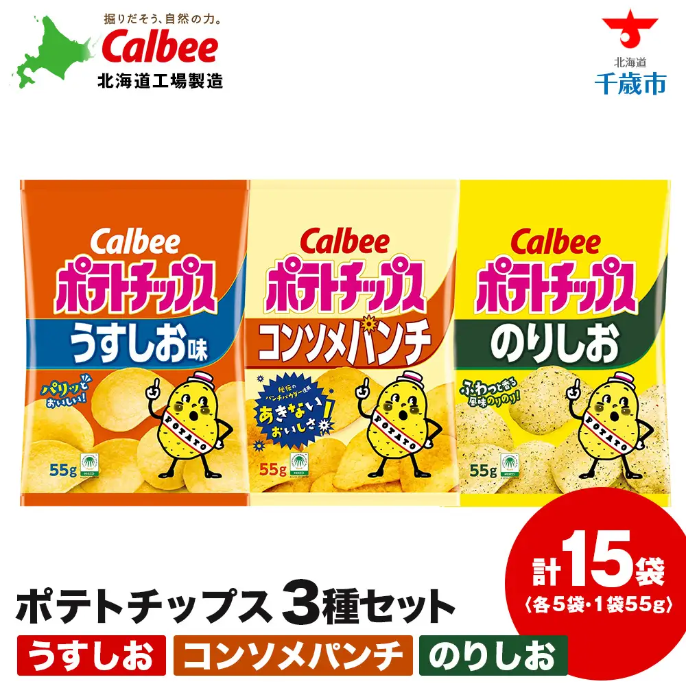 カルビーポテトチップス 3種セット 合計15袋 《千歳工場製造》