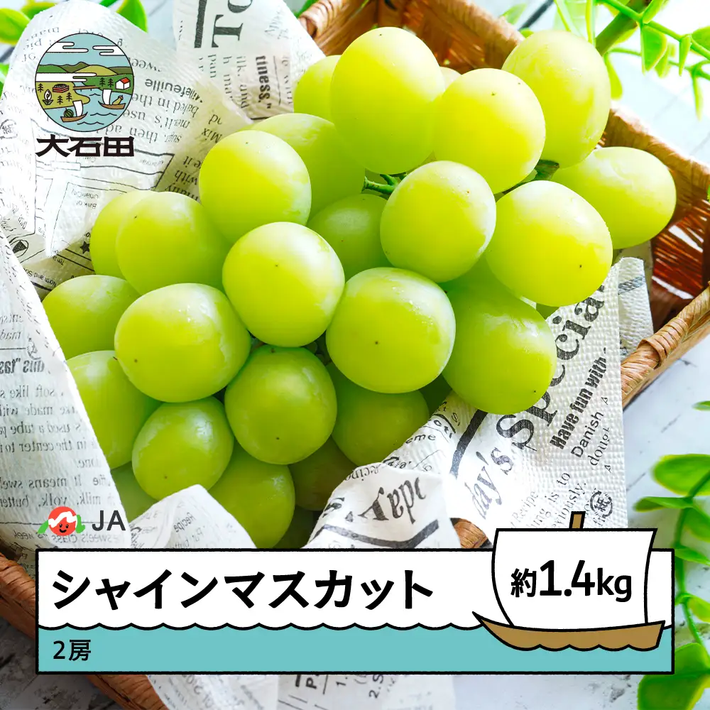 【先行予約】ぶどう シャインマスカット 約1.4kg 2房 2026年産 令和8年産 果物 フルーツ 山形県産 ※沖縄・離島への配送不可 ja-busmx1400