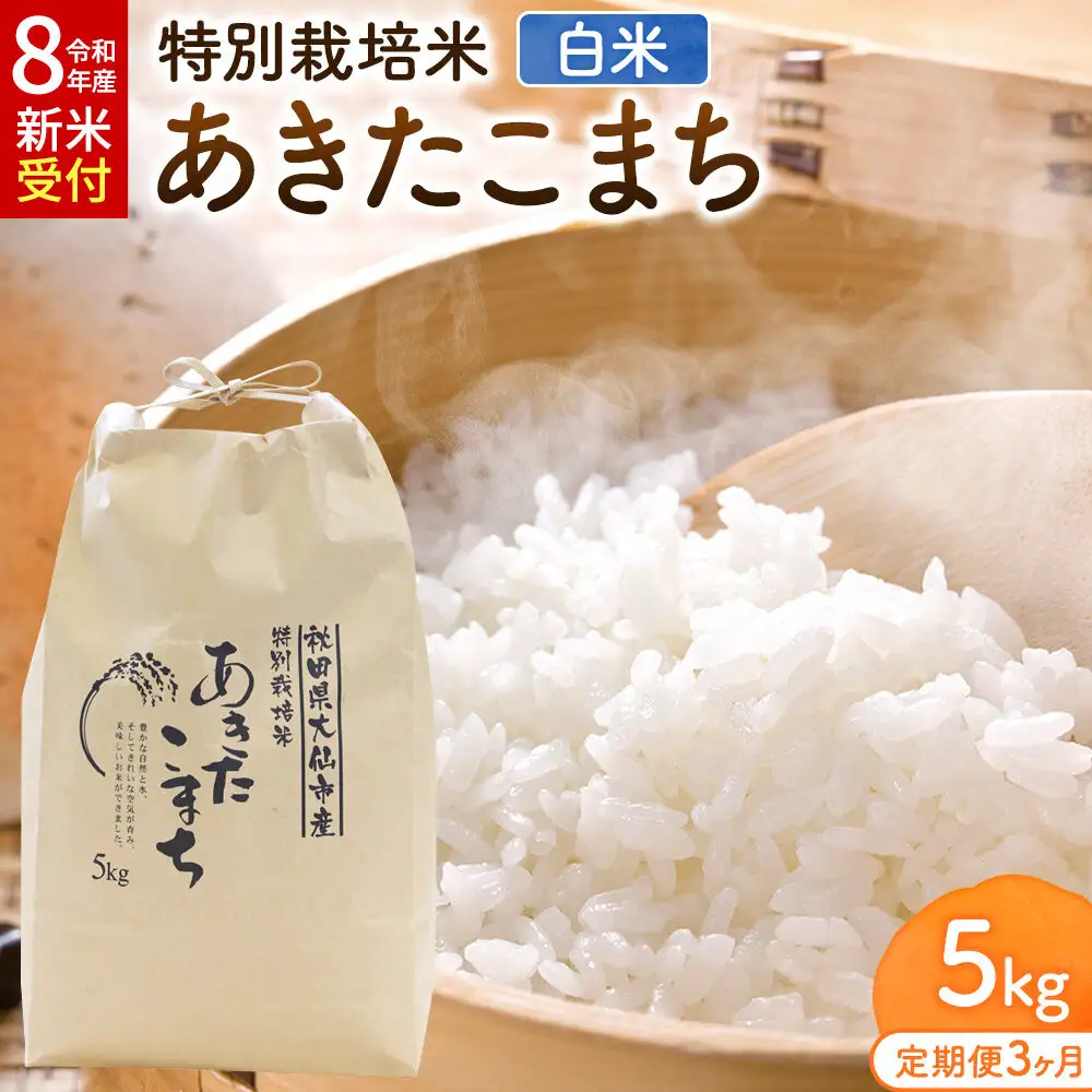 《令和8年産新米受付》《定期便3ヶ月》米 特別栽培米 あきたこまち【精白米】5kg（5kg×1袋）ローズメイ 秋田県 大仙市産
