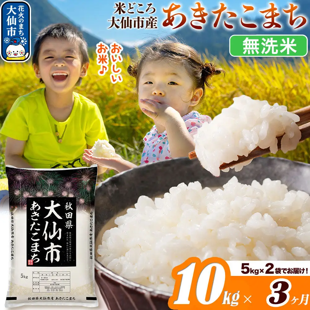米《定期便3ヶ月》あきたこまち【無洗米】米どころ秋田県大仙市産 あきたこまち 10kg（5kg×2袋）